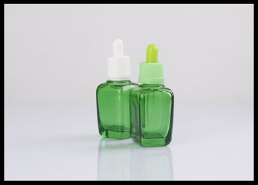 China Botella verde cuadrada ambarina cosmética de cristal de la botella 30ml del dropper del aceite esencial proveedor