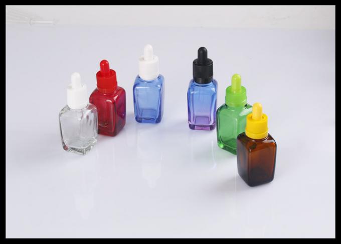 Botella verde cuadrada ambarina cosmética de cristal de la botella 30ml del dropper del aceite esencial