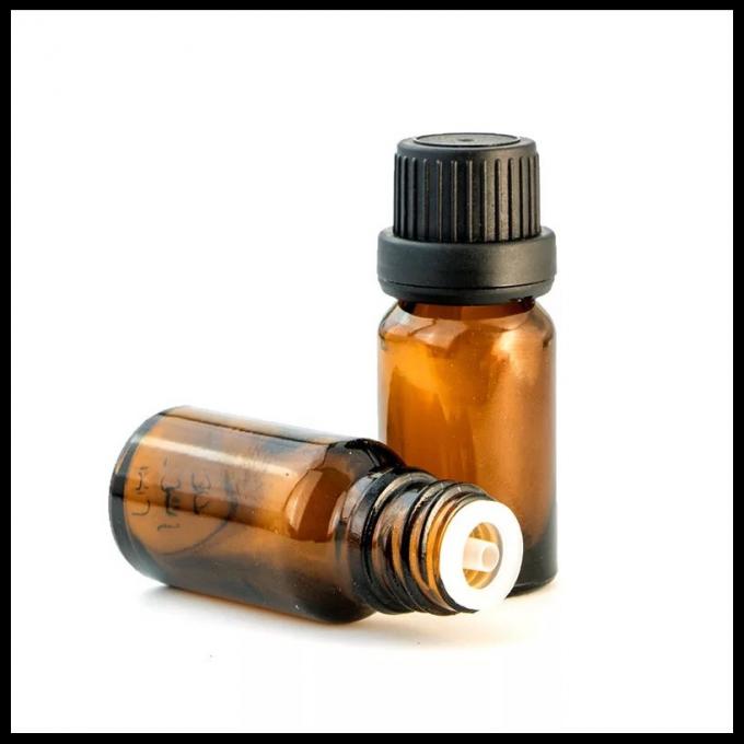 botellas de cristal del aceite esencial de 10ml Brown con el enchufe interno del hurto de la cabeza anti del negro
